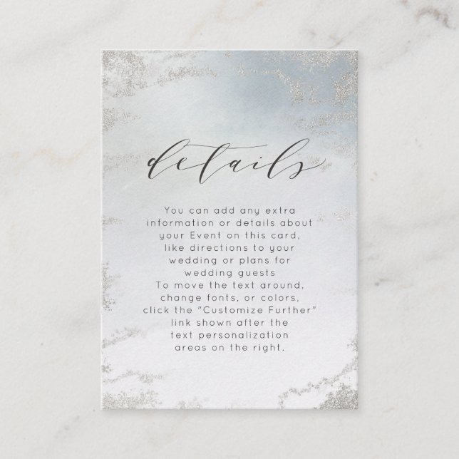 Ombre Dusty Blue Mattiert Silver Wedding Details Begleitkarte (Vorderseite)