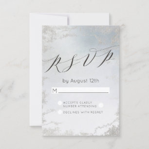 Ombre Dusty Blue Mattiert Silver Wedding RSVP Antw Karte