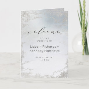 Ombre Dusty Blue Mattiert Silver Wedding Zeremonie Programm