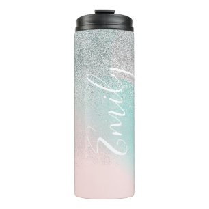 Ombre Faux Glitzern Pastell Monogramm Name Thermosbecher