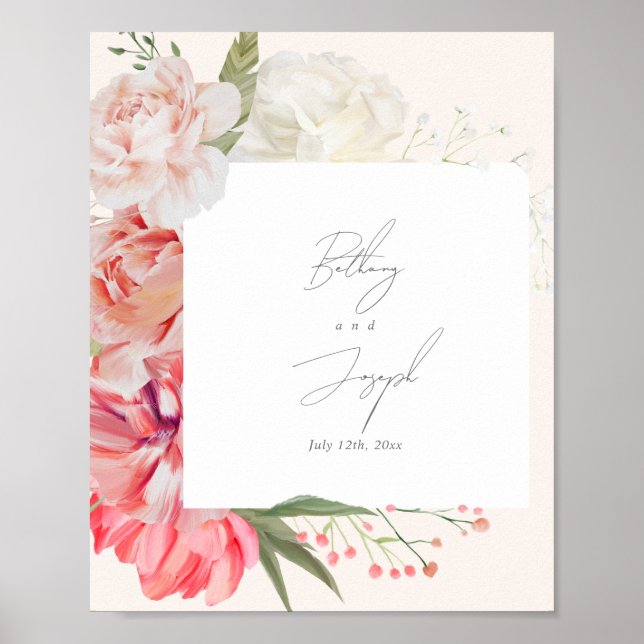 Ombré Floral Botanical Elegante Hochzeit Willkomme Poster (Vorne)