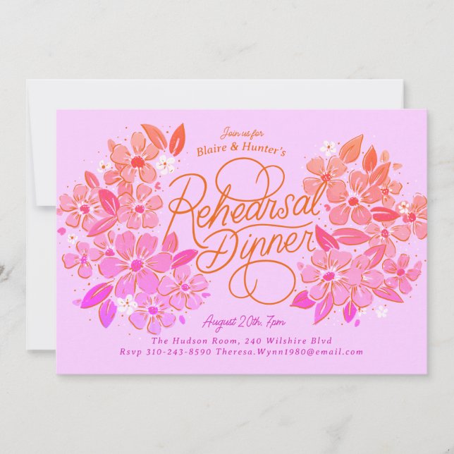 Ombre Floral Hand Lettered Probe Dinner Einladung (Vorderseite)
