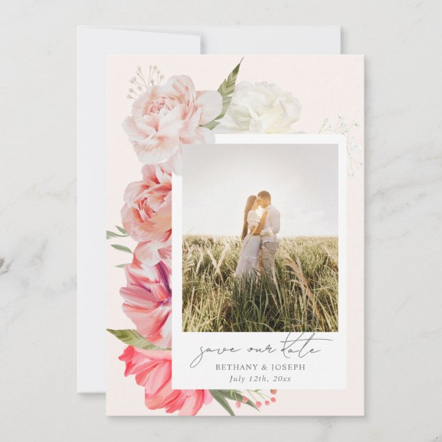 Ombre Floral Wedding Foto Save the Date (Vorderseite)