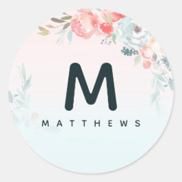 Ombre French Garden Floral Peony Monogram Wedding Runder Aufkleber
