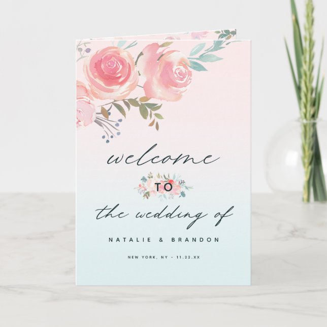 Ombre French Garden Pink Peony Hochzeit Zeremonie Programm (Vorderseite)
