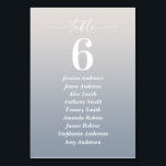 Ombre Gardenia White & Dusty Blue Guest Names Tischnummer<br><div class="desc">Einfache Ombre Gardenia White & Dusty Blue Hochzeitsempfang Dinner Tischnummern. Diese moderne schicke Tafelkarte ist klassisch und elegant mit einem subtilen Farbverlauf und einem hübschen Schriftart mit Schwänzen für die Schriftzeichen-Kalligraphie. Im neuen Farbraum gezeigt. Erhältlich in mehreren Farboptionen, oder fühlen Sie sich frei, die Farben aus dem Editor zu bearbeiten...</div>