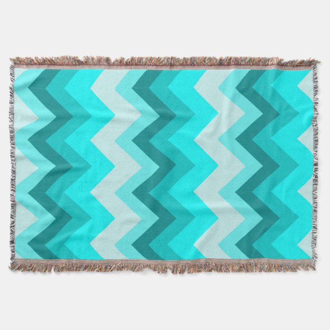 Ombre Girly Muster Aquamarin Türkis Zickzack Decke (Vorderseite)