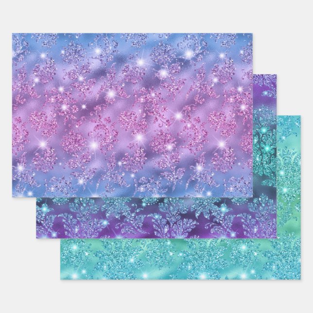 Ombre Glitter Blumenmuster mit Funkeln Geschenkpapier Set (Set)