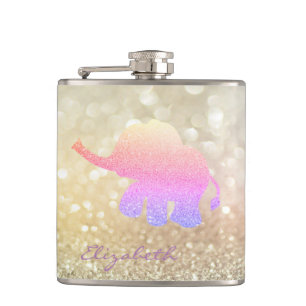 Ombre Glitter Elephant, Bokeh - Personalisiert Flachmann