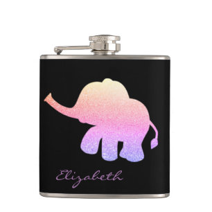 Ombre Glitter Elephant, Schwarz - Personalisiert Flachmann