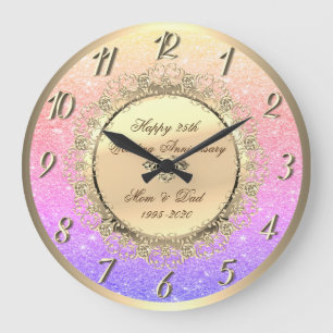Ombre Glitter Gold Floral 25. Hochzeitsjubiläum Große Wanduhr