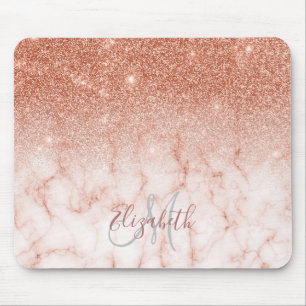Ombre Glitter Roségold Trendiger Marmor Monogramm Mousepad