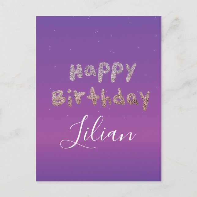 Ombré Glitzer Bubble Lettering Happy Birthday Postkarte (Vorderseite)