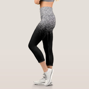 Ombre Glitzer Fading Sparkle Silver Capri Leggings