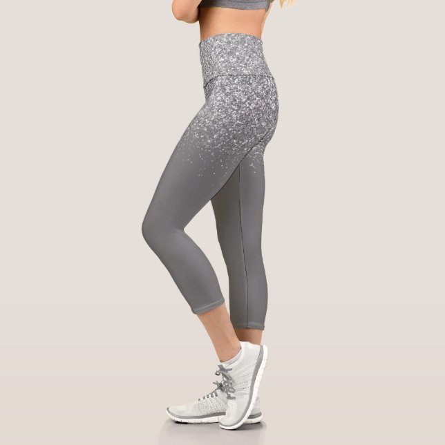 Ombre Glitzer Fading Sparkle Silver Capri Leggings (Links)