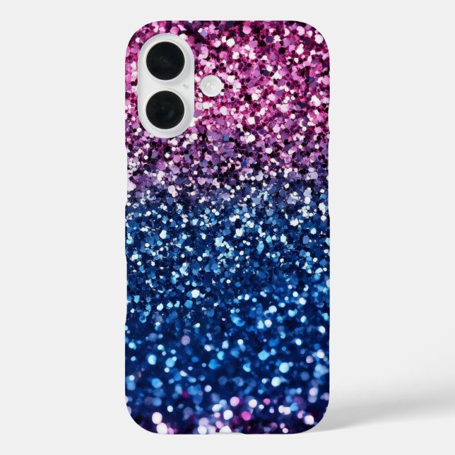Ombre Glitzer Lila Blue iPhone 16 Hülle (Rückseite)