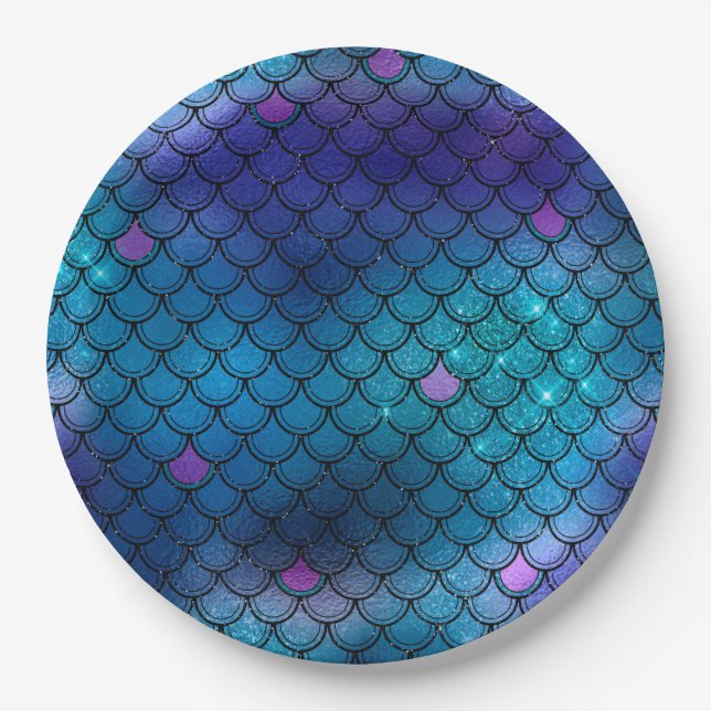 Ombre Glitzer Mermaid Scales Pappteller (Vorderseite)