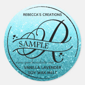 Ombre Glitzer Monogram R Beispielprodukt Runder Aufkleber