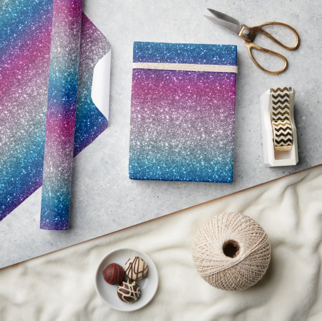 Ombre Glitzer Sparkle in Silver Blue Pink Shades Geschenkpapier (Kunsthandwerk)