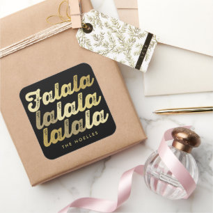 Ombre Gold Falalalala Bold Script Moderner Urlaub Quadratischer Aufkleber