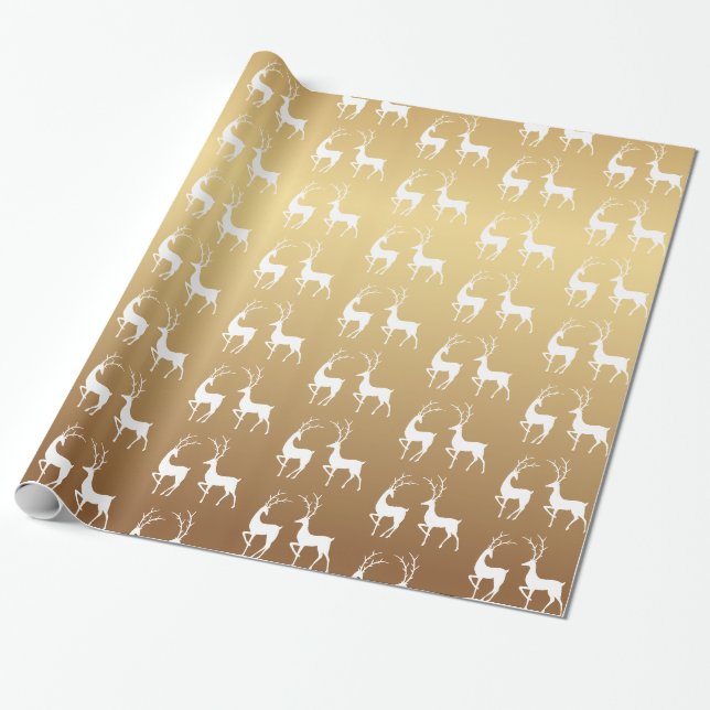 Ombre Gold und White Christmas Holiday Deer Geschenkpapier (Ungerollt)