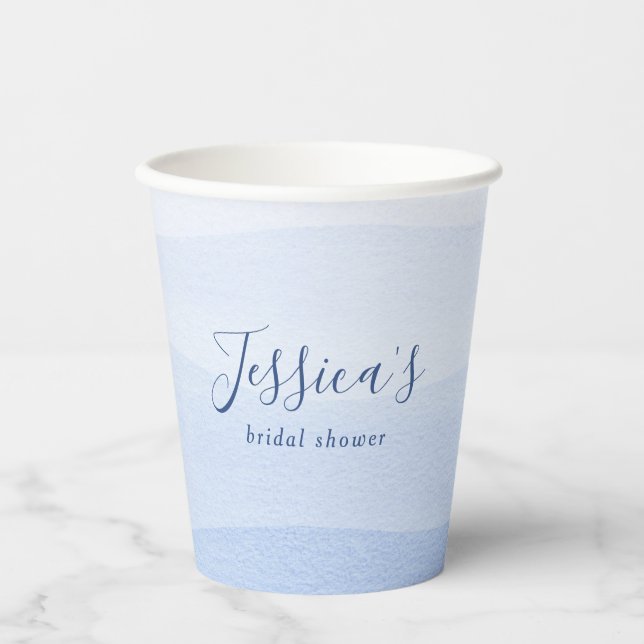 Ombre Gradient Dip Dye Blue Bridal Shower Pappbecher (Vorderseite)