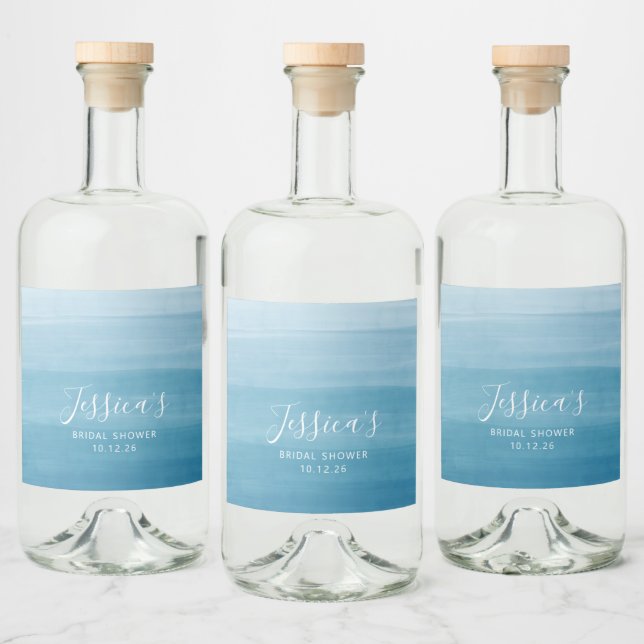 Ombre Gradient Dip Dye Ocean Blue Brautparty Alkoholflaschenetikett (Flaschen)