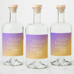 Ombre Gradient Lila Gelb Sonnenuntergang Hochzeit Alkoholflaschenetikett