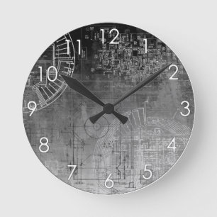 Ombre Grau, zum von Leiterplatte-Nerd Geek zu Runde Wanduhr