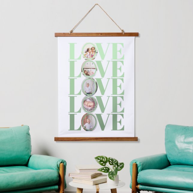 Ombre green LIEBE Foto Valentinstag Wandteppich Mit Holzrahmen (Wohnzimmer)