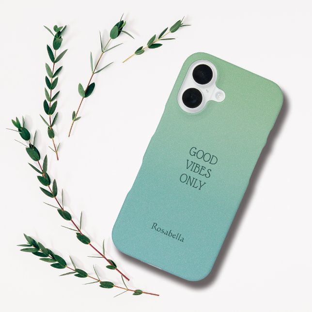 Ombre Green Personalize Quote & Name iPhone Fall 16 Hülle (Von Creator hochgeladen)