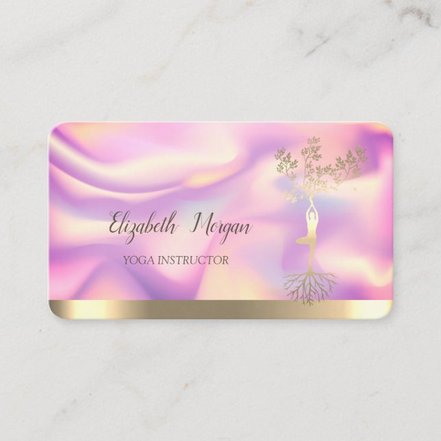 Ombre Holographic Tree Women Silhouette, Yoga Visitenkarte (Vorderseite)