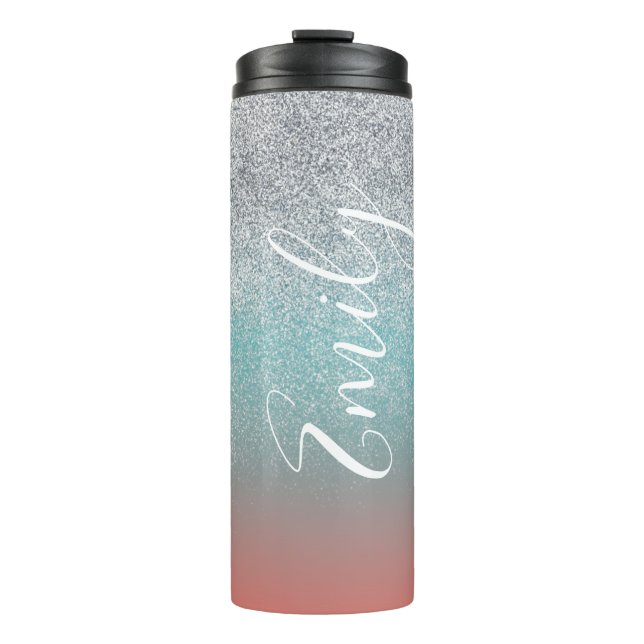 Ombre Imitats Sparkle Farbenfrohe Mit Monogramm Be Thermosbecher (Vorderseite)
