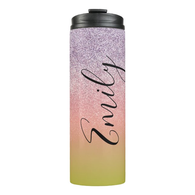 Ombre Imitats Sparkle Farbenfrohe Mit Monogramm Be Thermosbecher (Vorderseite)