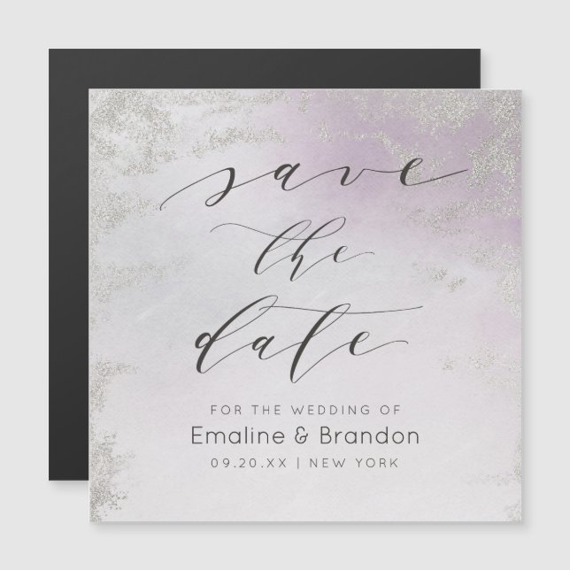Ombre Light Lila Silver Foil Frost Save the Date Magnetkarte (Vorne/Hinten)
