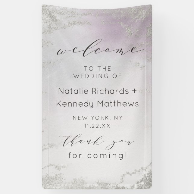 Ombre Light Lila Silver Foil Wedding Willkommen Banner (Vertikal)