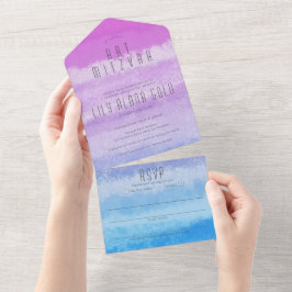 Ombre Lila Blue Elegante CUSTOM BAT BAR MITZVAH All In One Einladung