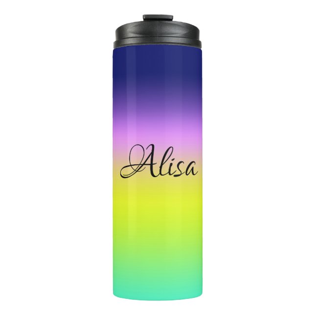 Ombre lila-gelbe Frühlingsfarbenrippe Thermosbecher (Vorderseite)