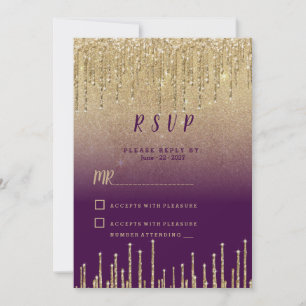 Ombre Lila Gold Glitter Tropfen Schrift RSVP Einladung