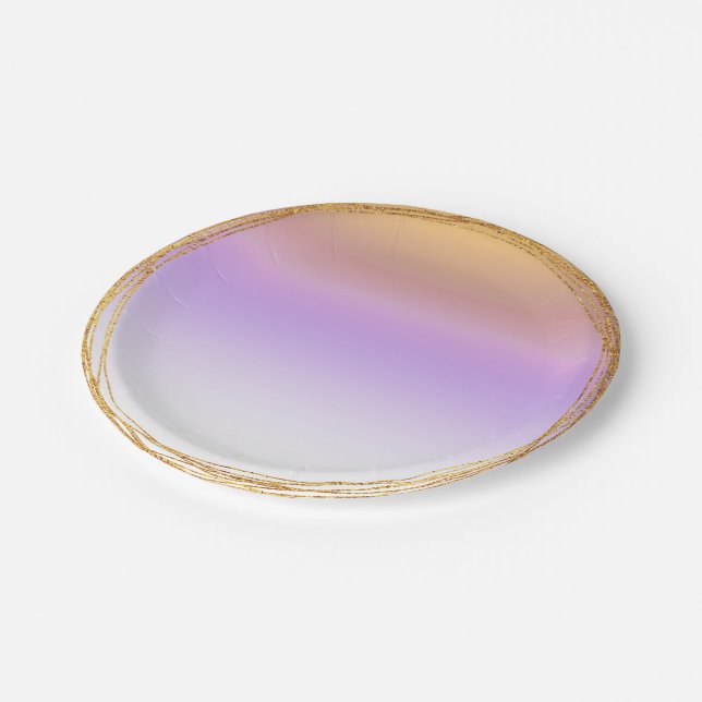 Ombre Lila Gold Lilac Lila Glass Party Vip Pappteller (Schrägansicht)