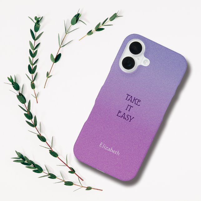 Ombre Lila Personalize Quote & Name iPhone Fall 16 Hülle (Von Creator hochgeladen)