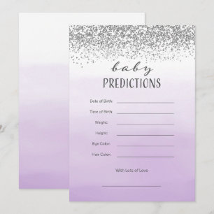 Ombre Lila und Silver Baby Predictions Card Einladung