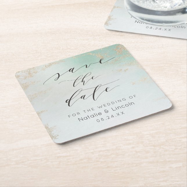 Ombre Mint Green Mattiert Gold Foil Chic Wedding Rechteckiger Pappuntersetzer (angewinkelt)