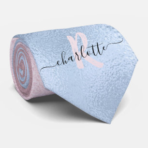 Ombre-Monogramm schimmerndes Roségold und Babyblau Krawatte