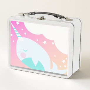 Ombre Narwal Farbige Magische Cartoon Gestaltung Metall Brotdose