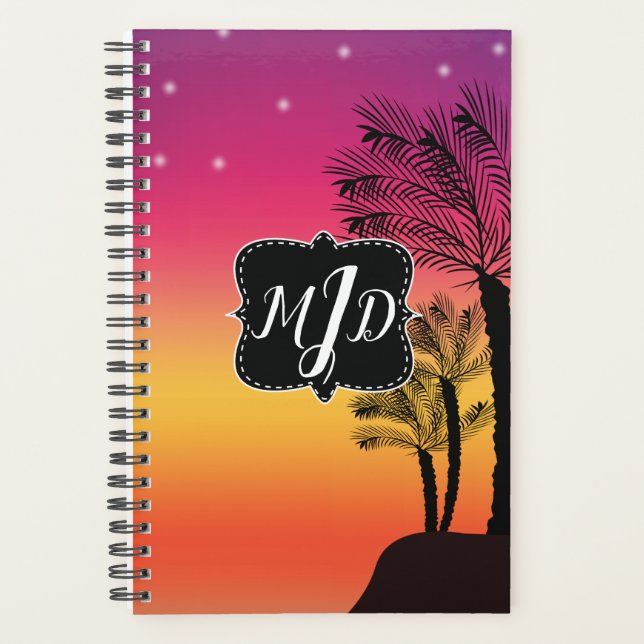 Ombre Palm Tree mit Sternen farbenfroh Planer (Vorderseite)