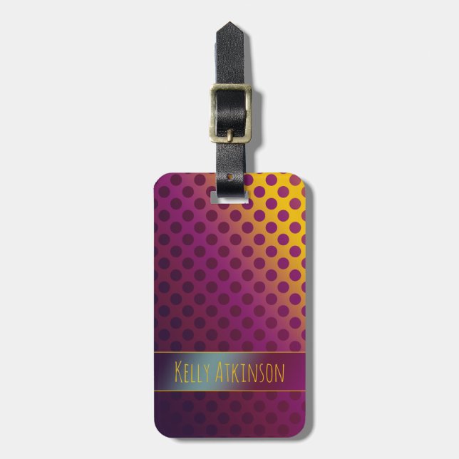 Ombre Passion Fruit Polka Dots mit Namen Gepäckanhänger (Vorderseite vertikal)