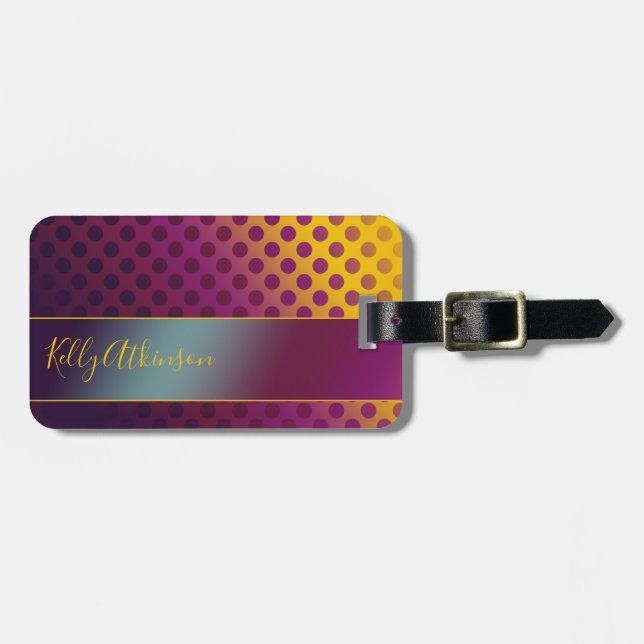 Ombre Passion Fruit Polka Dots mit Namen Gepäckanhänger (Vorderseite horizontal)