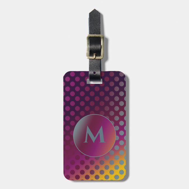 Ombre Passion Fruit Polka Dots, Monogramm Gepäckanhänger (Vorderseite vertikal)