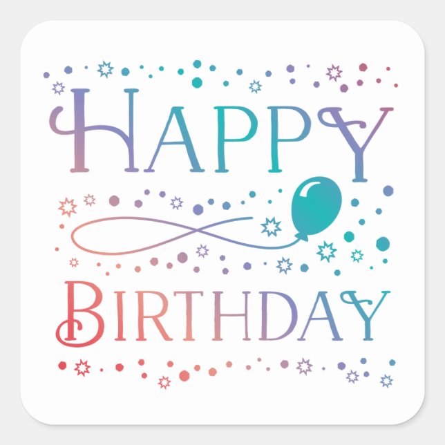 Ombre Pastel Confetti und Balloon Happy Birthday Quadratischer Aufkleber (Vorderseite)